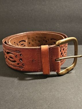 Ralph Lauren Tan Leather Belt with Brass Buckle